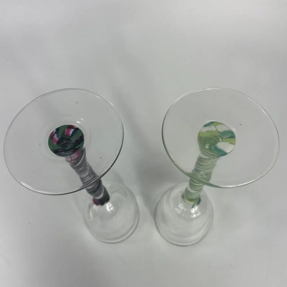 Art Glass Liquor Glass Swirl Stem Glasses Signed set of 2